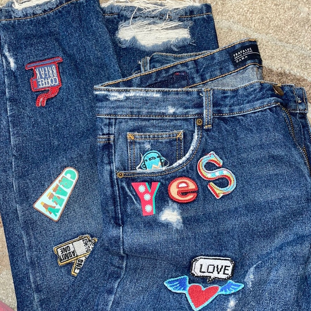 Zara Patched & Ripped Jeans